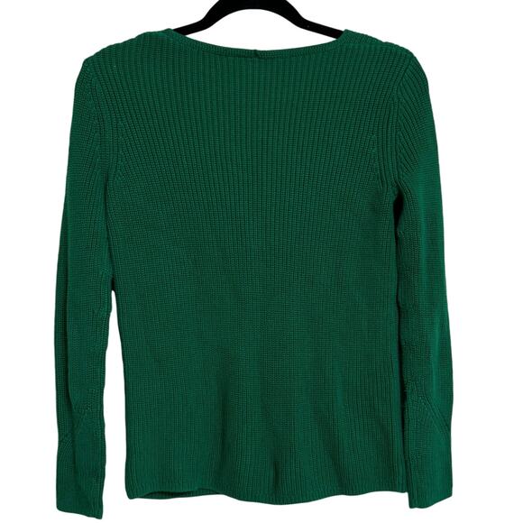 Talbots Ribbed V-Neck Petite Long Sleeve Sweater Pima Cotton Green Size S - Picture 2 of 4